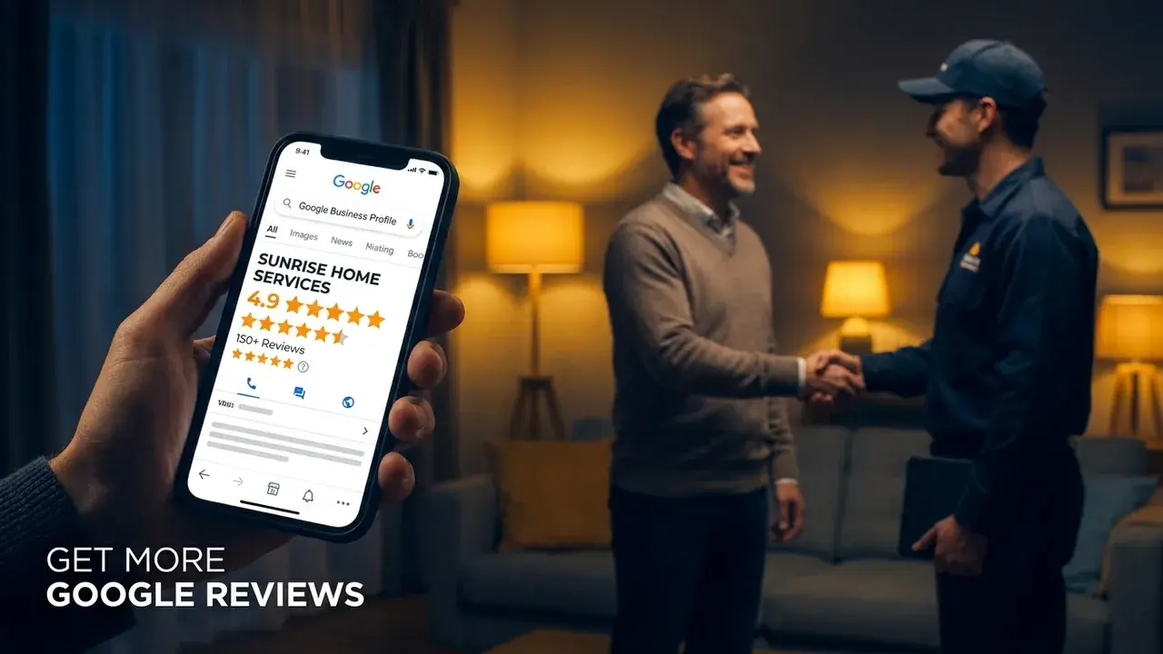 A phone showing a business's Google reviews filled with five-star ratings