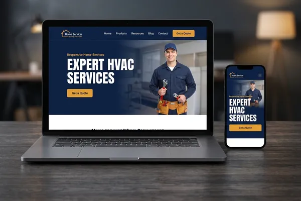 Home-services website on laptop and phone