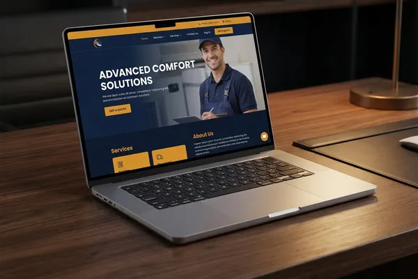 HVAC company website on a laptop