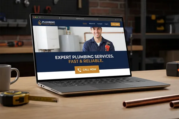 Plumbing website on a laptop