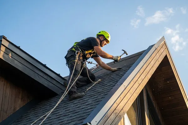 Roofing contractor at work