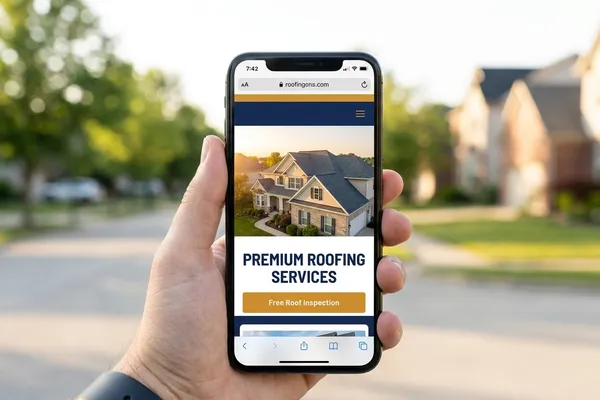 Roofing website on a phone